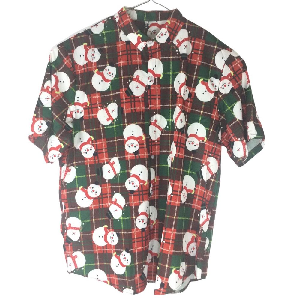 NWOT Keke Topet Mens Shirt 2XL Short Sleeve Red Snowman Holiday Multicolor
